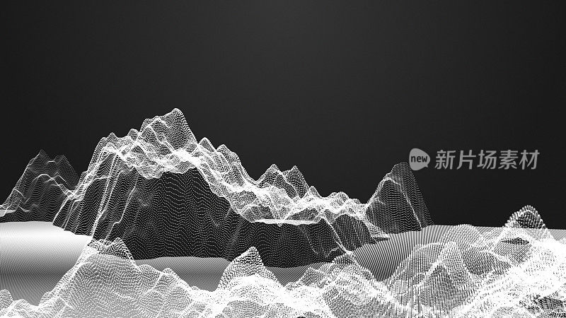 抽象颗粒山地景观。粒子的波面。3 d的插图背景